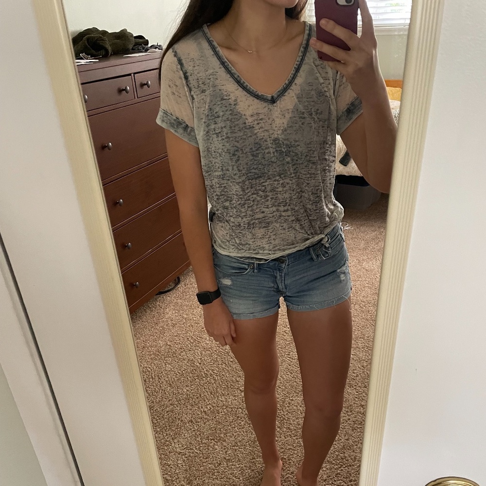 Distressed Grey/Blue V-neck